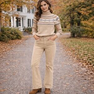 ST. JOHN'S BAY Women Tan Mid-Rise Bootcut Corduroy Pants Size 6 Stretch Casual